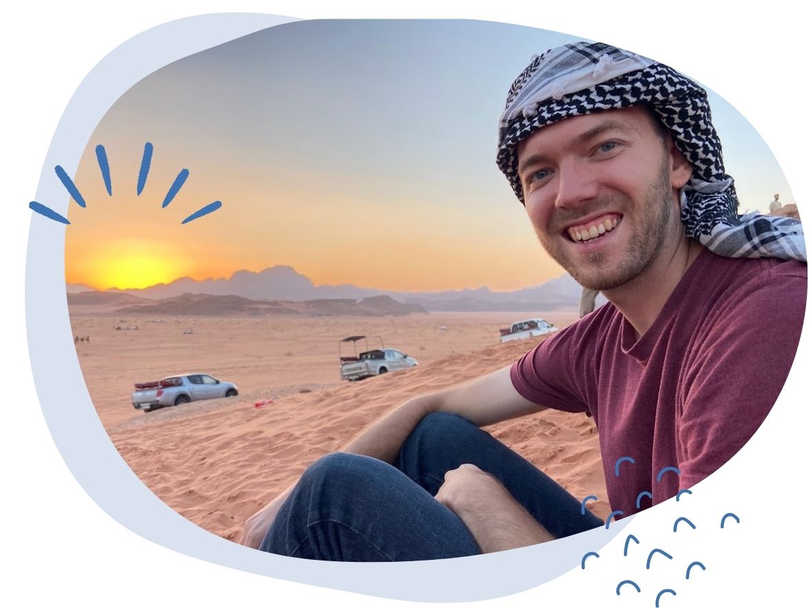 daniel in the desert with sunset background